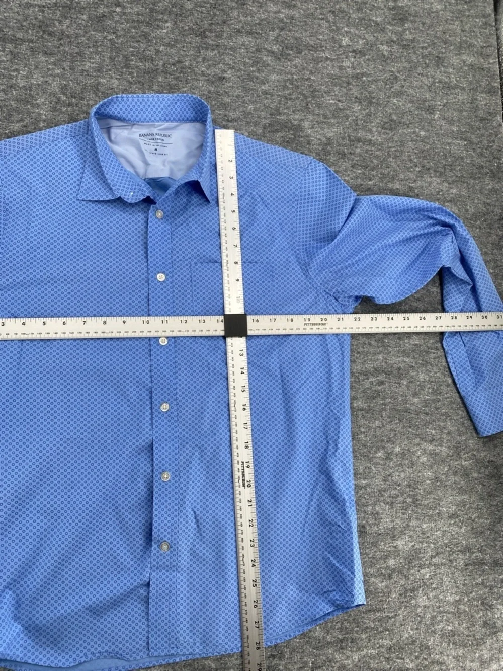Banana Republic Luxe Poplin Blue Geometric Print Untucked Slim Fit Shirt M